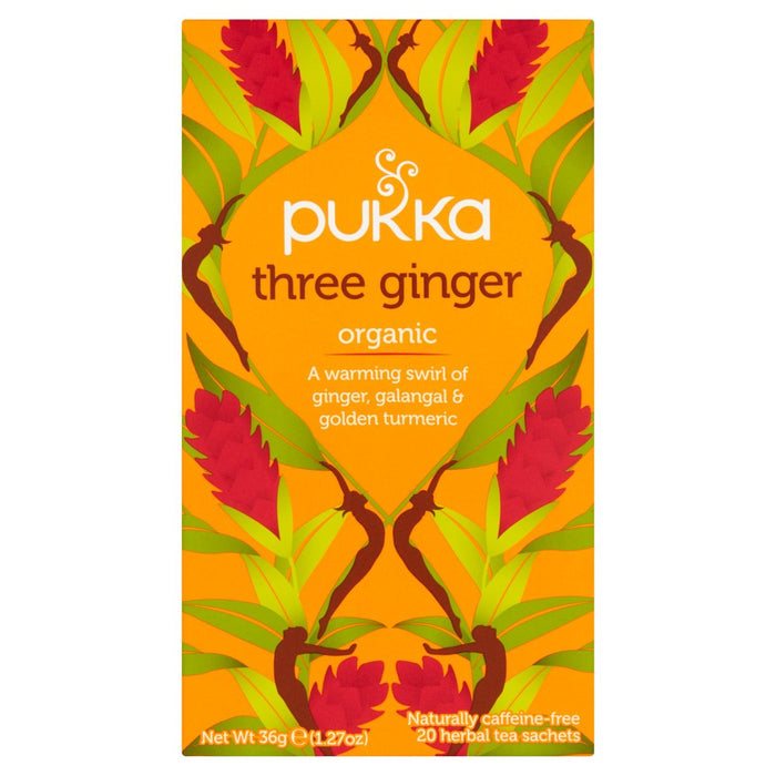 Pukka bio trois sachets de thé au gingembre 20 par paquet