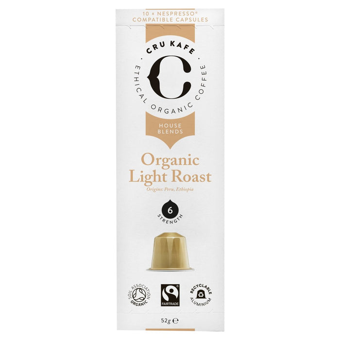 Cru Kafe Organic Light Roast Nespresso Capsules de café compatibles 10 par paquet