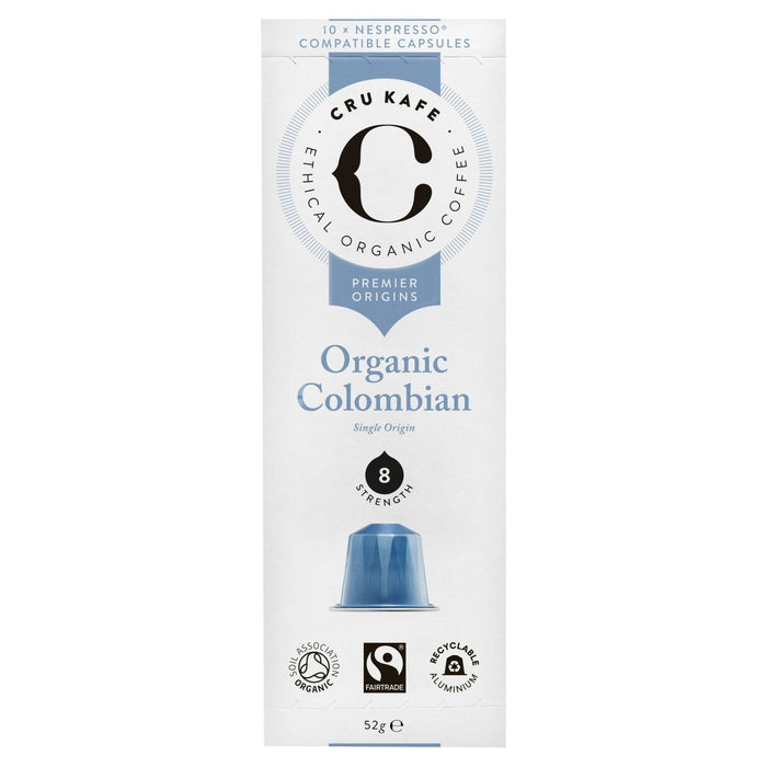 Cru Kafe Organic Single Origin Colombien Nespresso Capsules compatibles 10 par paquet