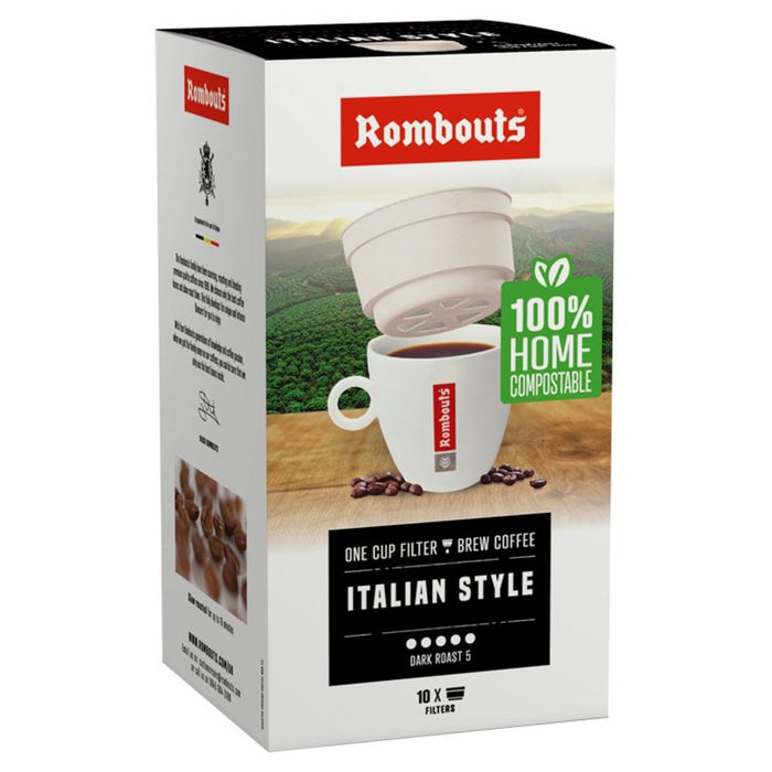 Rombouts Café de filtro de una taza compostable de estilo italiano 10 x 1 por paquete