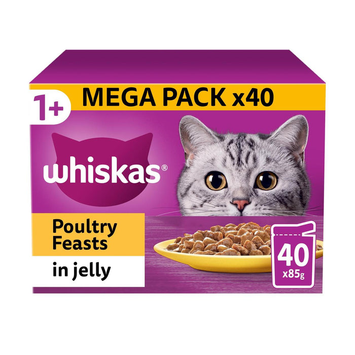 Whiskas 1+ Cat Pouches Fiests en gelatina 40 x 85g
